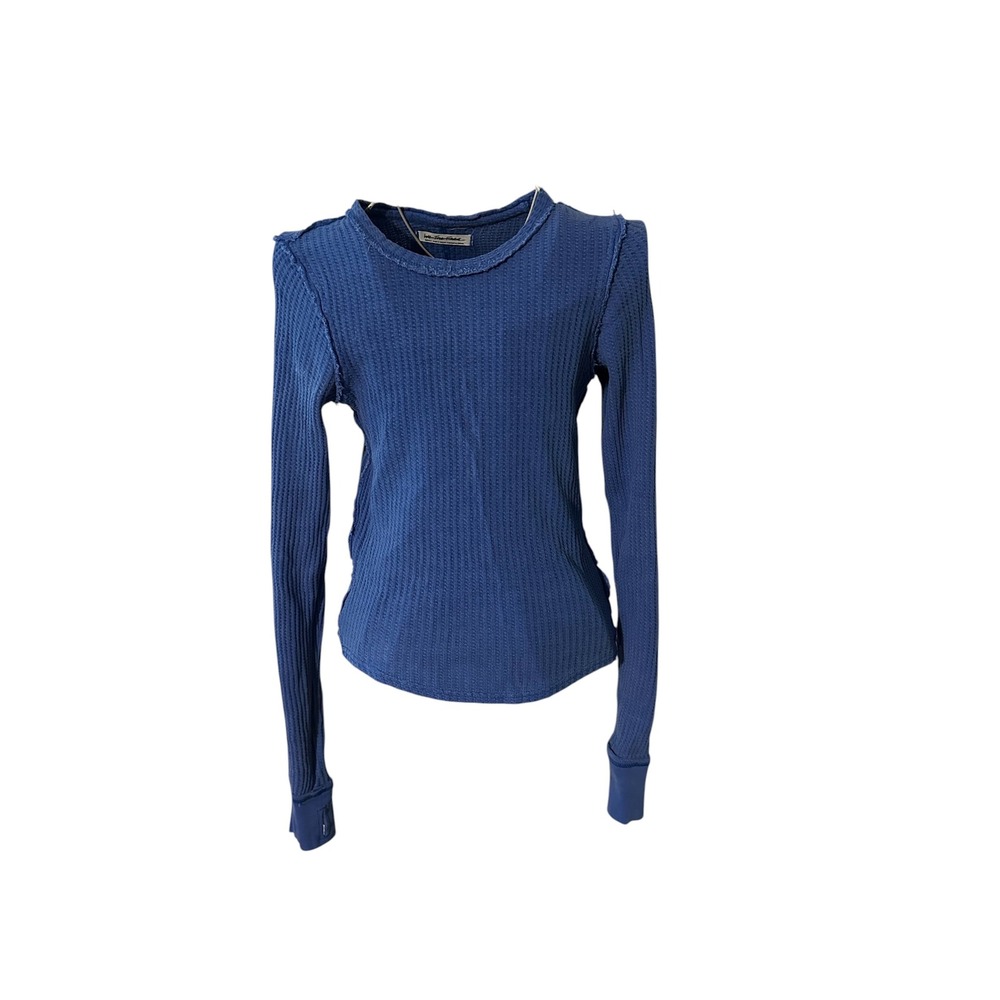 We The Free Free People Blue Waffle Knit Thermal Long Sleeve Top Small - Picture 2 of 10